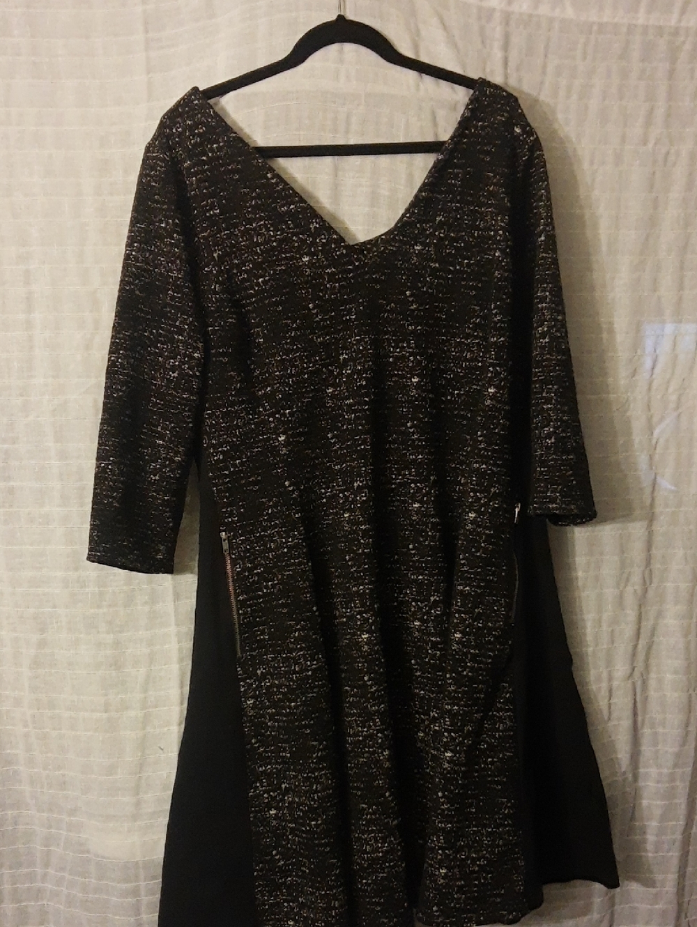Lane Bryant Black Metallic Thread V-Neck Long Sleeve Dress